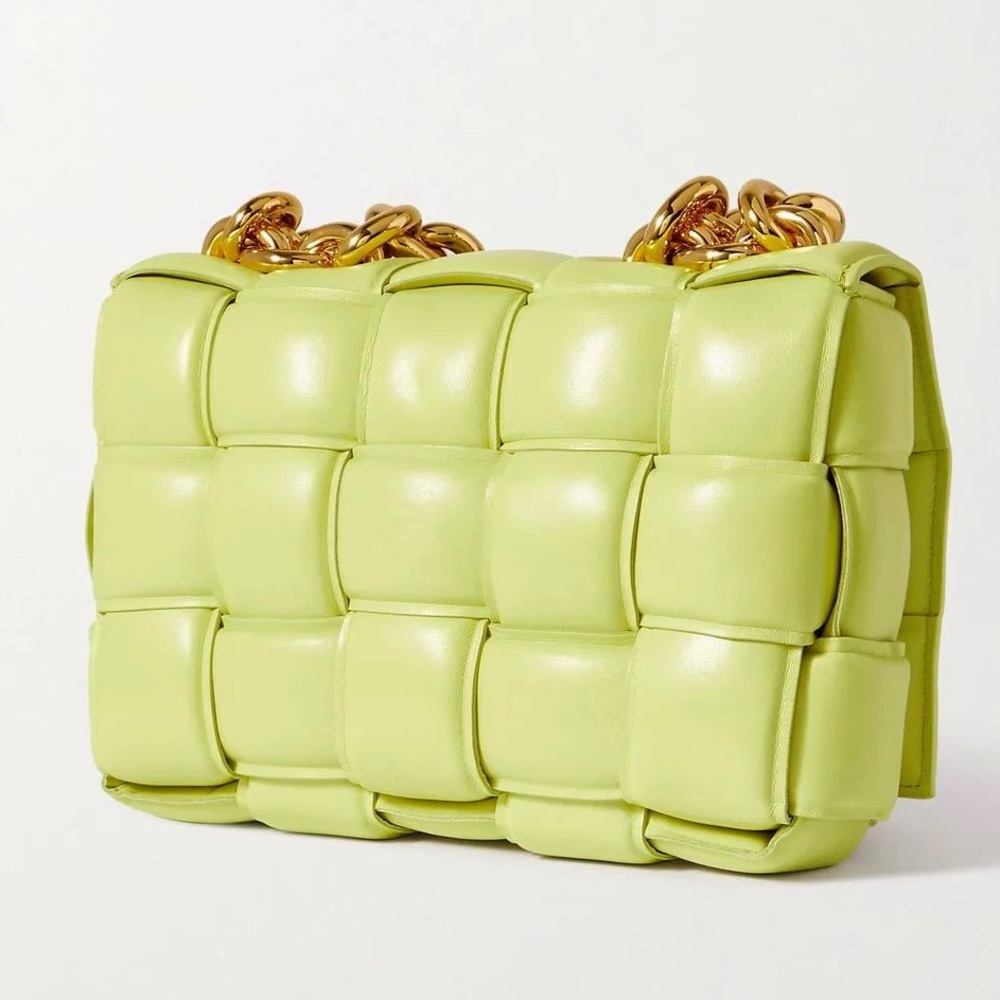 Bottega Veneta cassette bag, lime green with chain handle, %100 authentic